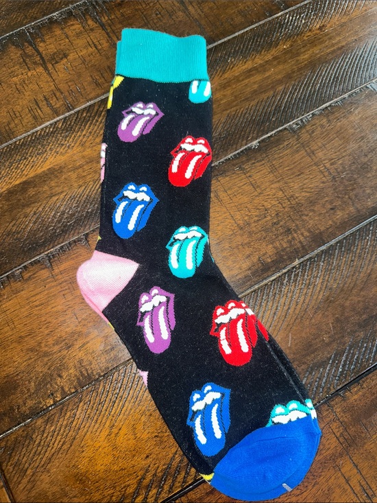 Accessories - Black Graphic Tongue Crew Socks with Multicolor Accents